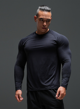 撕裂组织秋冬锦氨3.0高弹训练拼接插肩长袖健身运动吸汗透气速干