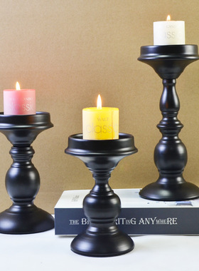 AMZ美式复古铁艺蜡烛台会议布置香薰蜡烛杯单头黑色烛台电商货源