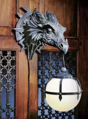 树脂工艺品摆件挂件跨境dragon家居用品花园装饰龙头带灯装饰