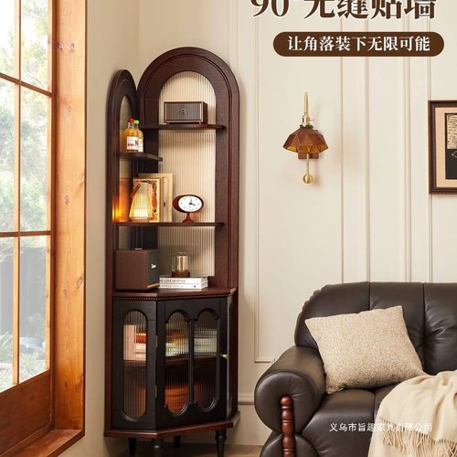 法式复古实木转角置物架客厅墙角卧室小户型三角拐角角落收纳书架