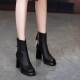 方头高跟防水台厚底马丁靴女2025秋冬新款 粗跟瘦瘦靴气质百搭短靴