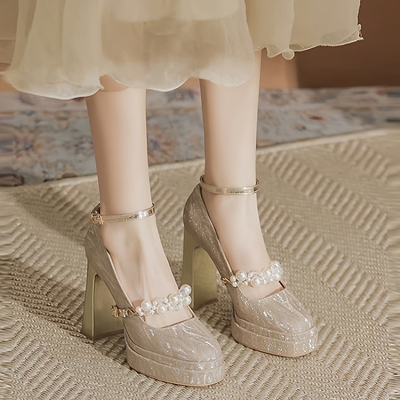 双层防水台水晶鞋婚鞋超高跟婚鞋