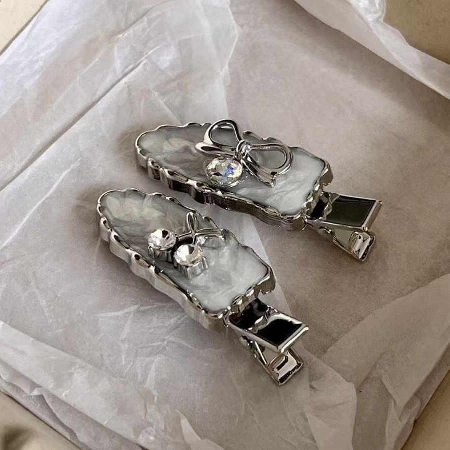 银灰色滴釉水钻发夹刘海夹