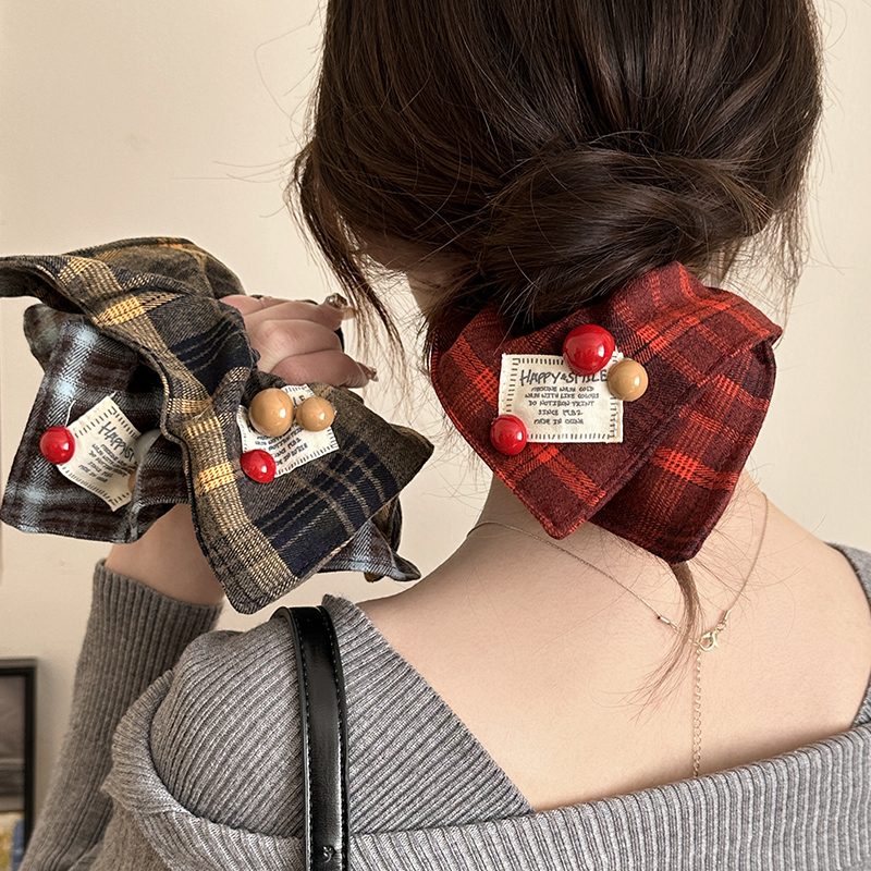 英伦风格纹方巾大肠发圈女