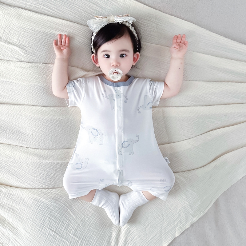 兰精莫代尔新生男女宝宝衣服夏季薄款透气短袖婴儿连体衣睡衣爬服