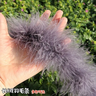 驼鸟羽毛条辅料2米长条鸵鸟毛毛彩色火鸡毛加密皮草毛边礼服装 饰