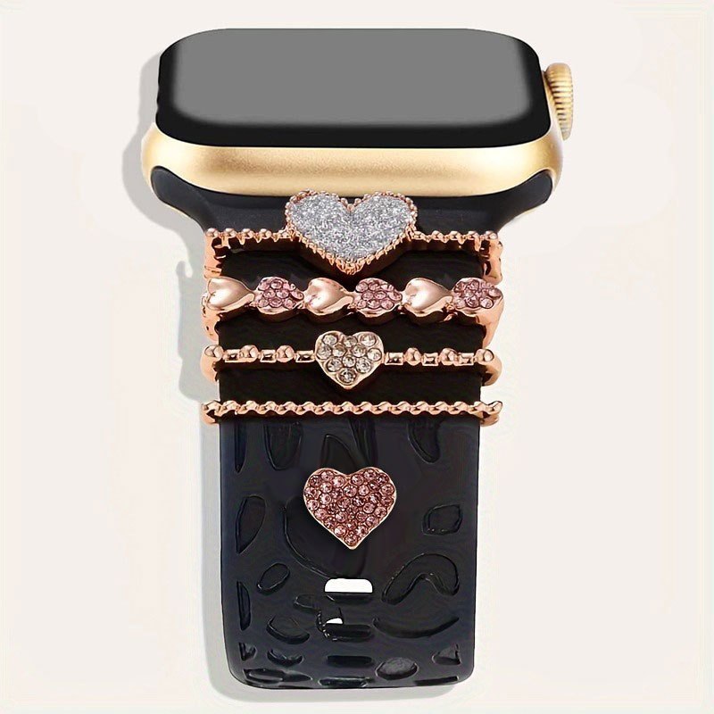 适用苹果表带装饰环 apple watch 手表通用硅胶表带爱心米奇装饰