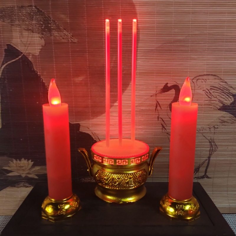红色电池款led蜡烛灯仿真蜡烛台供佛摆件电子蜡烛供奉财神灯供灯