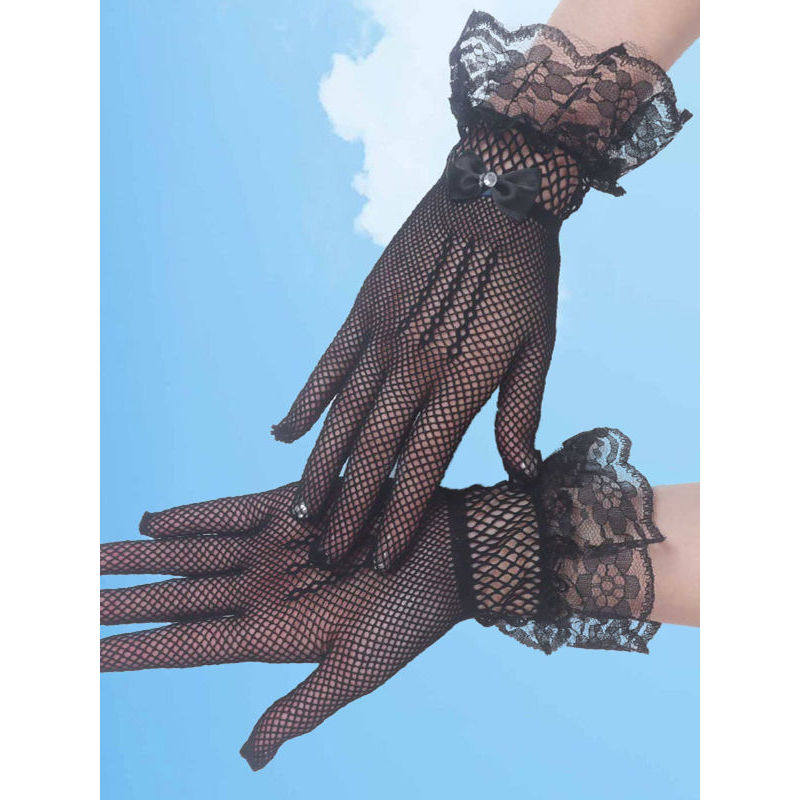 夏季网眼手套女士薄款弹力户外出行开车透气新娘婚礼表演蕾丝手套