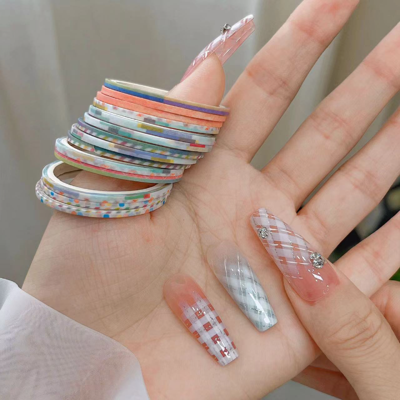 超细美甲格纹线条胶带贴纸辅助工具迷你款易撕开不粘胶