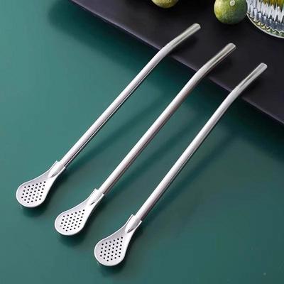 加长吸管勺子不体一锈钢奶茶UWK搅拌过滤一两用金粗属非次性弯头