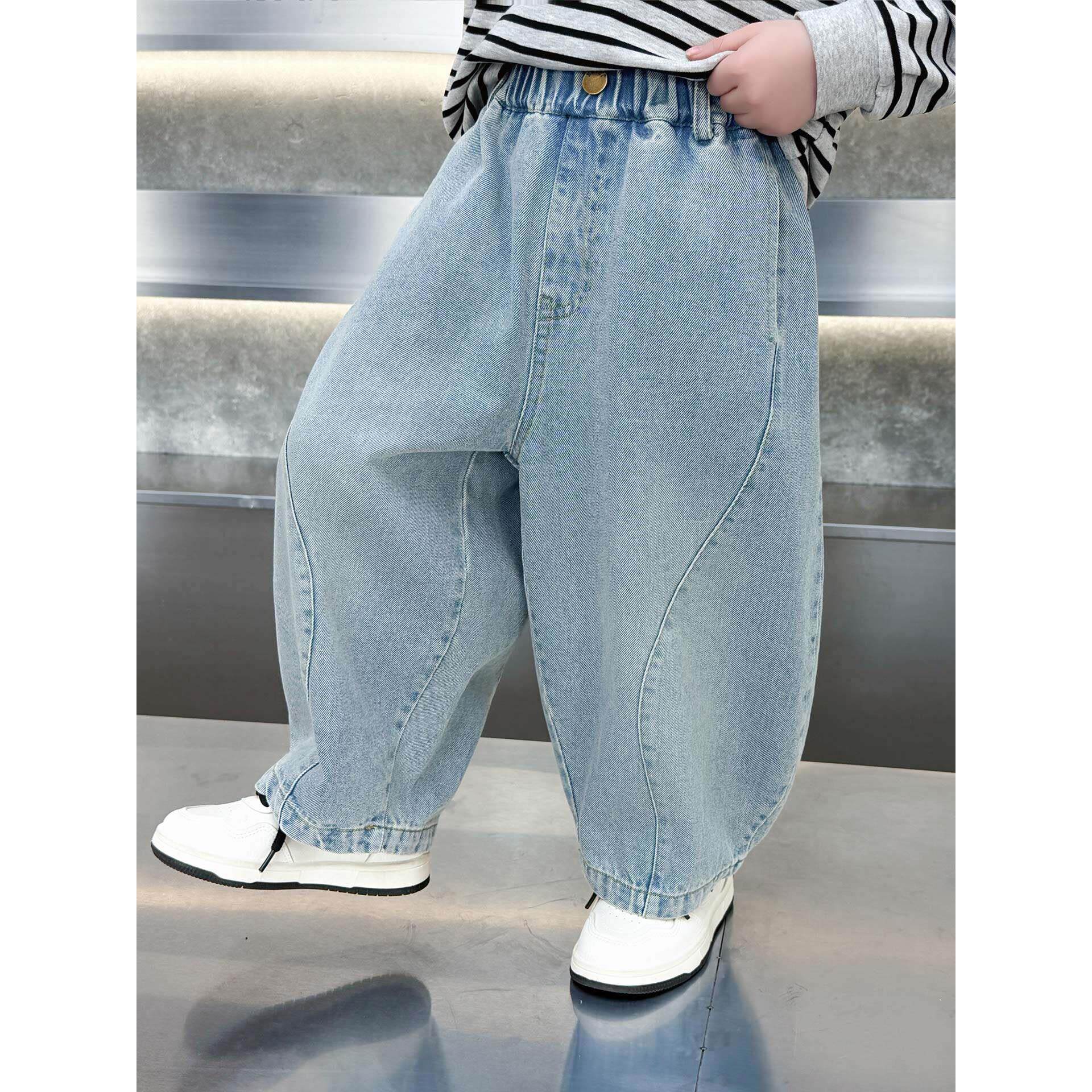 男童春季牛仔裤儿童宽松直筒长裤2026新款时髦弯刀裤春秋阔腿裤子
