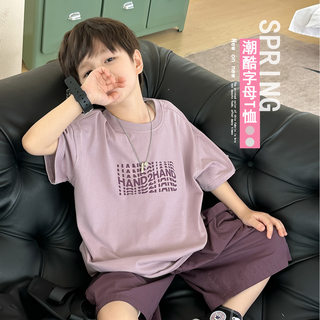 儿童短袖T恤夏季薄款韩版童装男童夏装衣服2024新款宝宝字母T恤