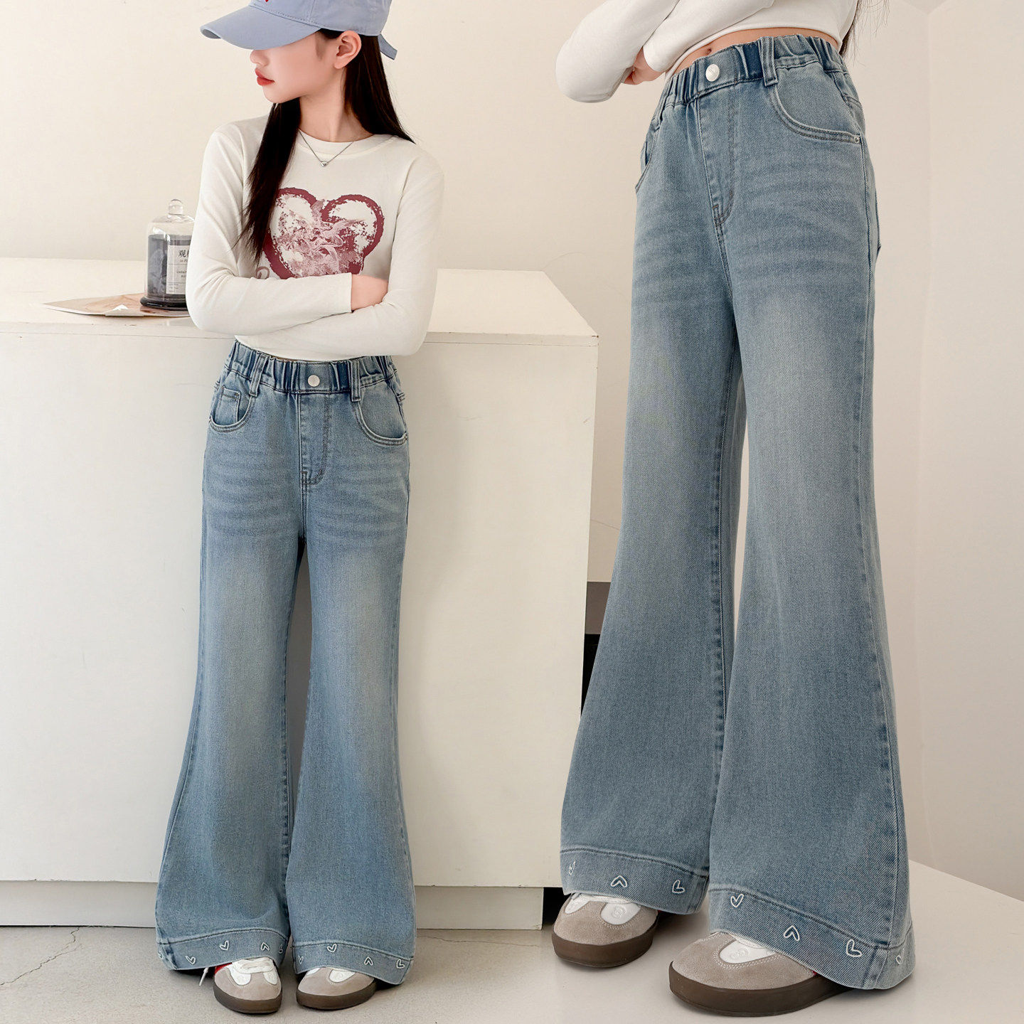 女童微喇牛仔裤2026新款女大童洋气百搭裤子春秋款韩系休闲喇叭裤