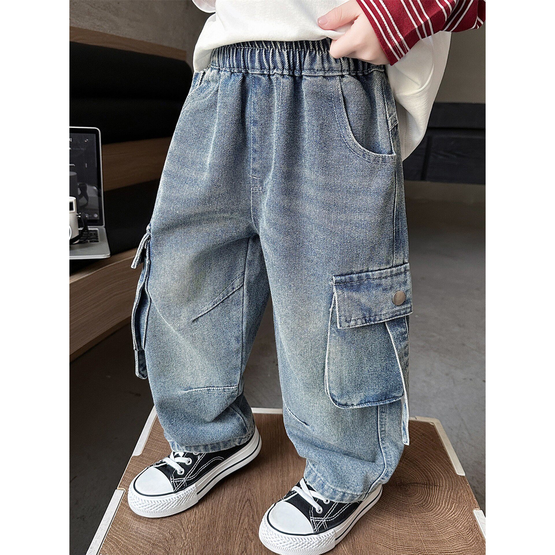 男童春季牛仔裤2026新款韩版潮酷工装裤儿童春秋休闲百搭直筒裤子