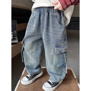 男童春季牛仔裤2026新款韩版潮酷工装裤儿童春秋休闲百搭直筒裤子