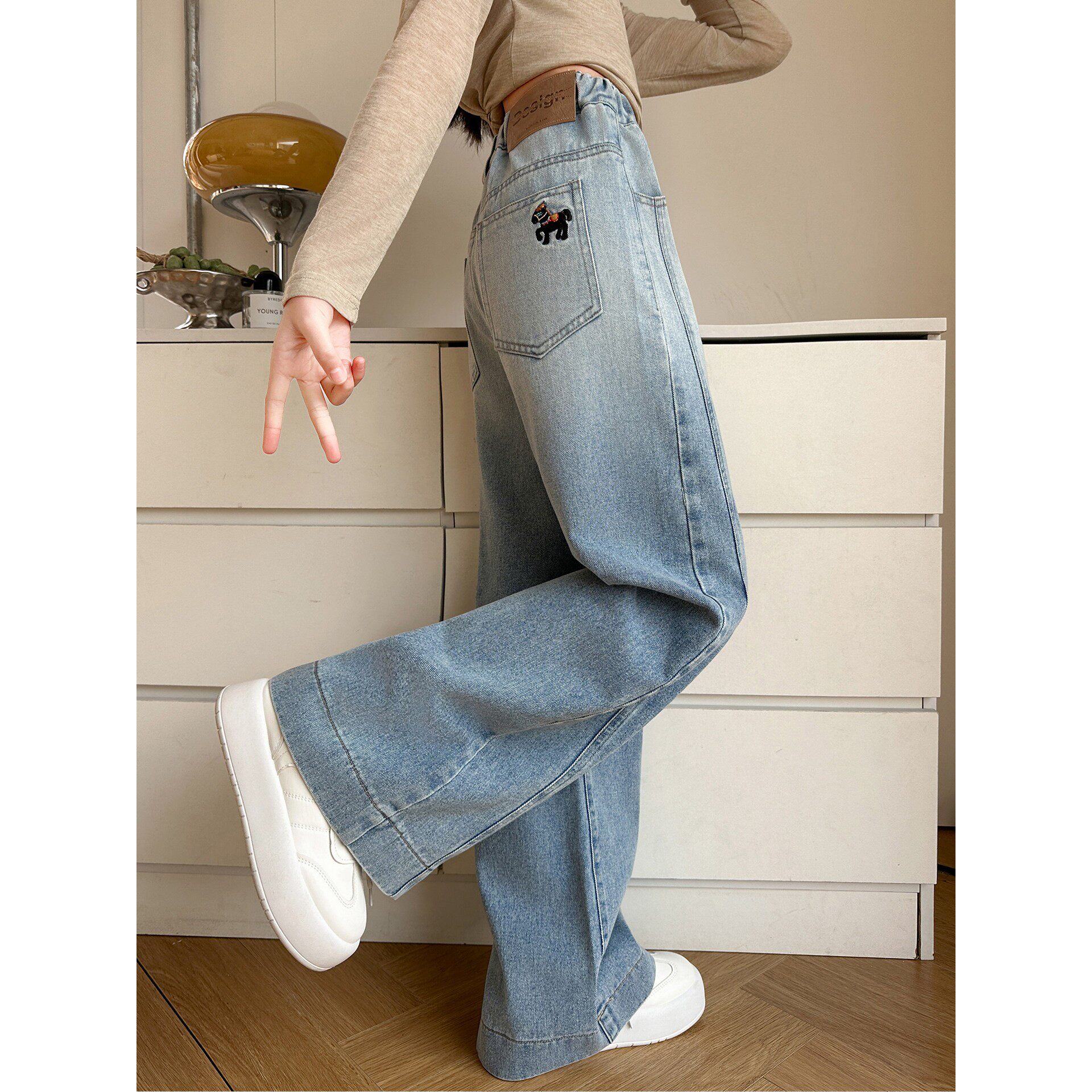 女童春季牛仔裤渐变色阔腿裤2026新款裤子女大童洋气休闲裤长裤潮