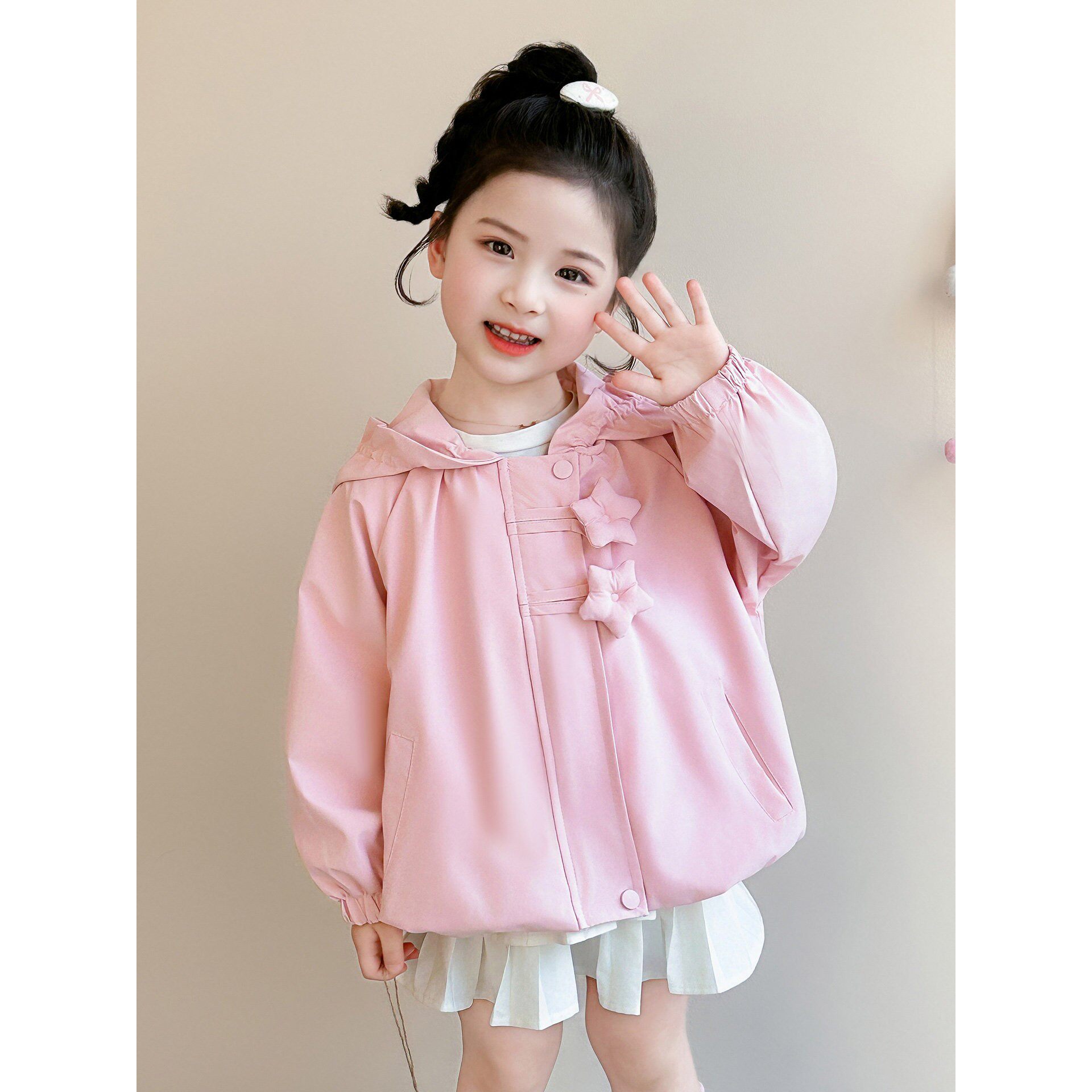 女童春季韩版风衣外套2026新款甜美宝宝春秋装连帽上衣儿童夹克衫