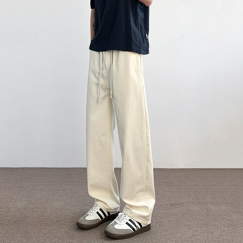 夏季白色纯棉休闲裤男生