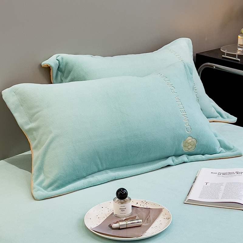 牛奶绒枕套一对装冬季绒珊瑚绒法兰绒单人加绒枕头套绒面内胆套男