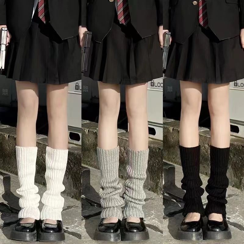 白色堆堆袜女中长筒针织腿套秋冬修饰腿型y2k原宿辣妹日系学院风