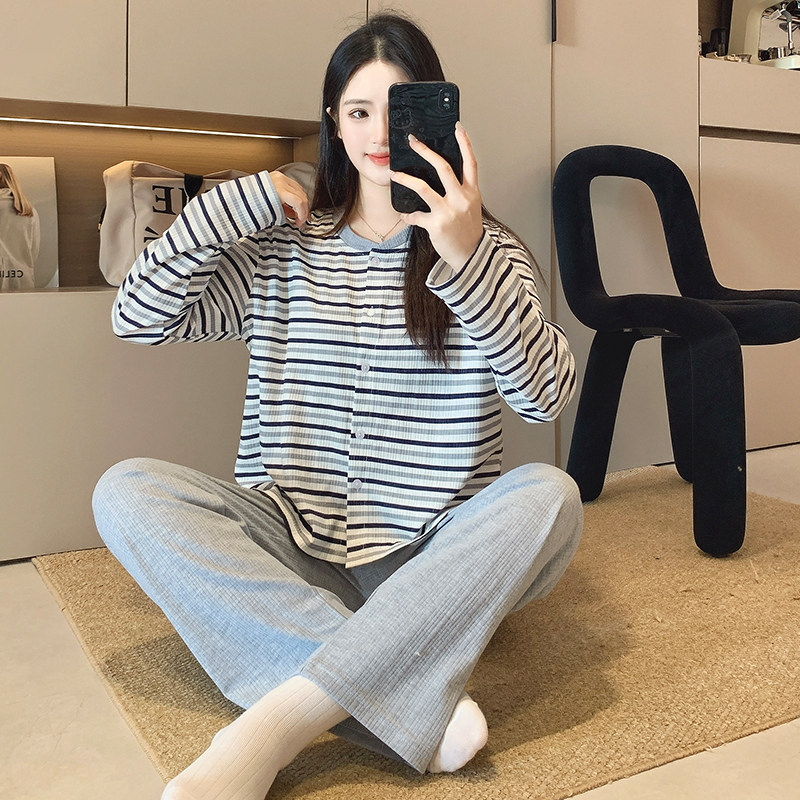 韩版条纹睡衣女款春秋季棉质开衫长袖长裤甜美可爱学生家居服套装,女士内衣/男士内衣/家居服,睡衣/家居服套装,淘宝优惠券,粉丝福利购,淘宝优惠卷