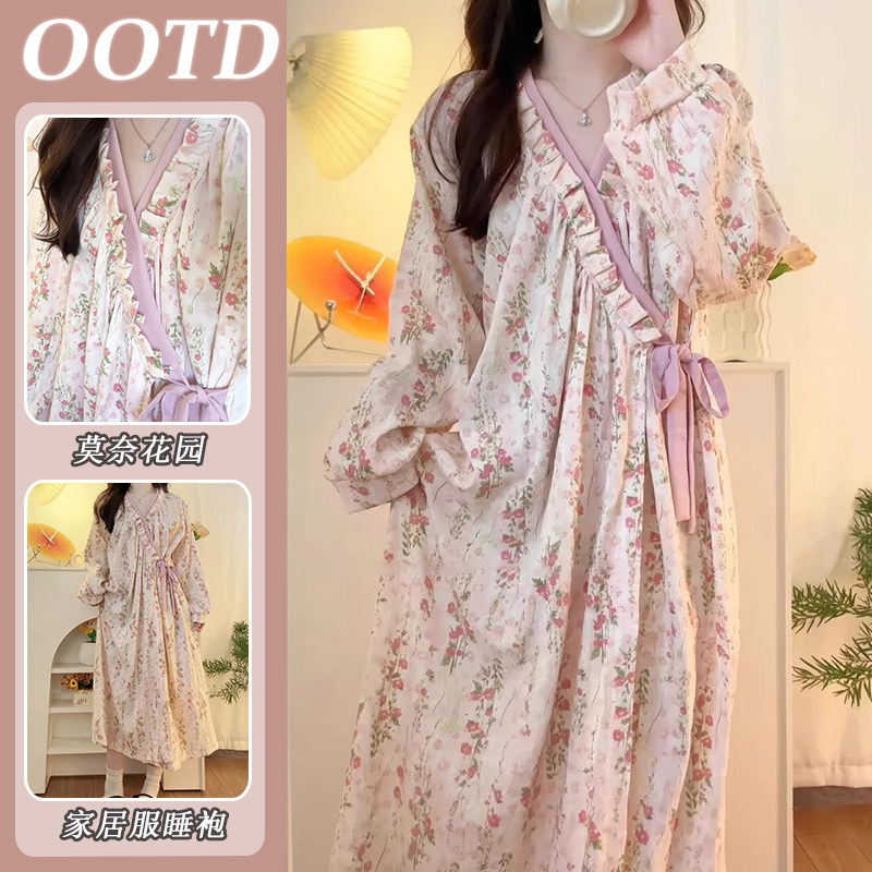高级感莫奈花园睡袍女春秋新款云朵棉长款睡裙睡衣洗澡浴袍家居服,女士内衣/男士内衣/家居服,睡袍/浴袍,淘宝优惠券,粉丝福利购,淘宝优惠卷