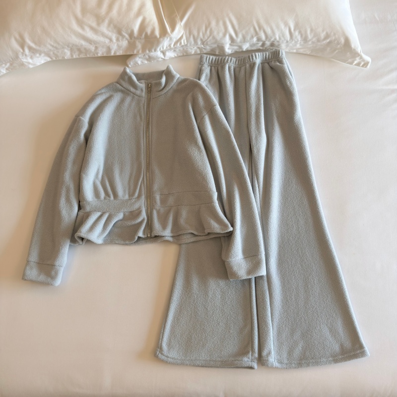 女秋冬立领摇粒绒可外穿睡衣套装