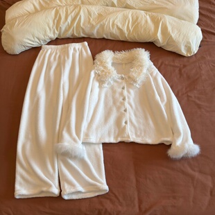 软绵绵毛绒绒睡衣女款秋冬季米粒绒加厚保暖甜美可外穿家居服套装