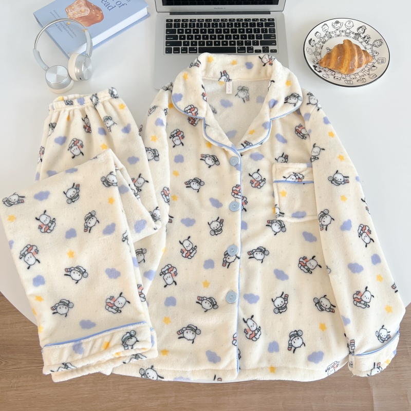 珊瑚绒睡衣女款秋冬季加厚保暖甜美可爱卡通小熊法兰绒家居服套装