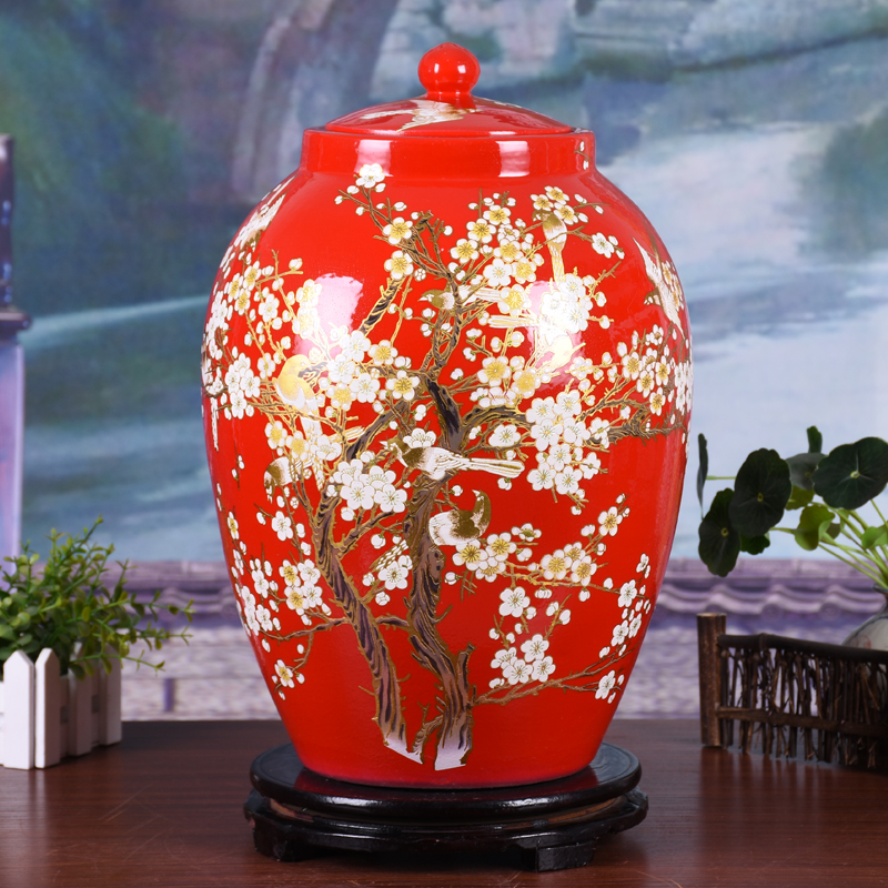 景德镇陶瓷器米缸米桶20斤30斤油缸水缸带盖防潮防虫酒店餐厅摆件