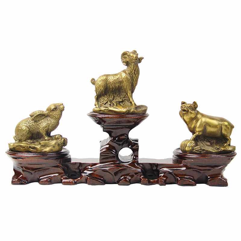 正品十二生肖属兔猪羊吉祥物铜器猪兔羊三合亥卯未平安客厅摆件