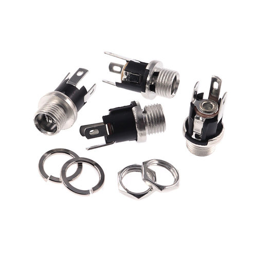 DC025M 金属DC电源插座5.5*2.1/2.5mm DC-025 加长螺纹带螺丝垫片