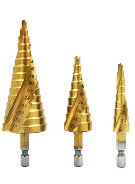 六角柄3PC阶梯钻 宝塔钻头 麻花钻头钢板开孔器打孔器直槽螺旋槽