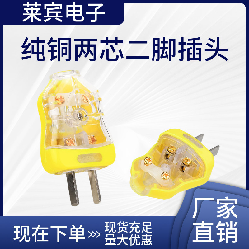 蓝泰LT93无线电源插头纯铜两芯二脚固定二极插头10A2脚铜250V插头
