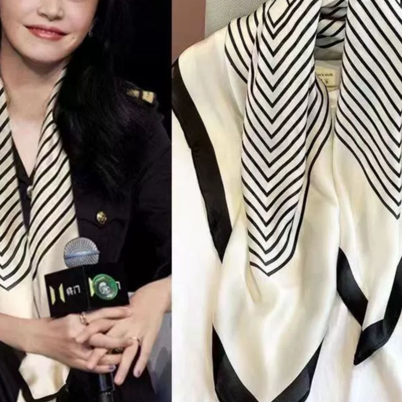 黑白条纹丝巾小方巾女春秋冬季职业装饰围脖薄围巾