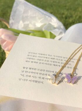 蝴蝶项链带篮子蝴蝶项链女ins简约气质锁骨链百搭仙气脖