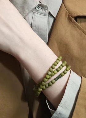绿檀翠节国风木质国潮初秋穿搭手串diy手作6mm三圈左右森系手链