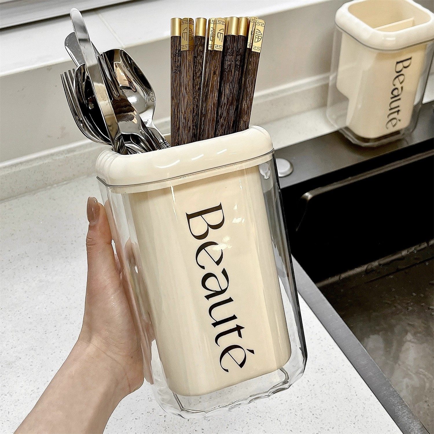 简约北欧风筷子筒可沥水家用大容量餐具勺子收纳置物架厨房储物器,餐饮具,筷子盒,淘宝优惠券,粉丝福利购,淘宝优惠卷