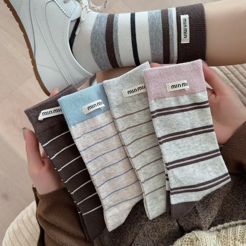 袜子女ins早秋新品条纹撞色百搭布标字母中筒袜,居家日用,居家日用套装,淘宝优惠券,粉丝福利购,淘宝优惠卷
