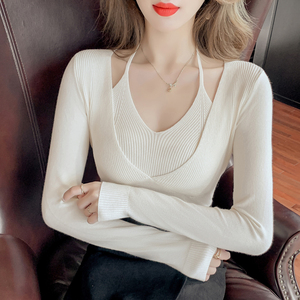 RM22284#时尚修身打底圆领针织衫吊带假两件小心机吊带上衣
