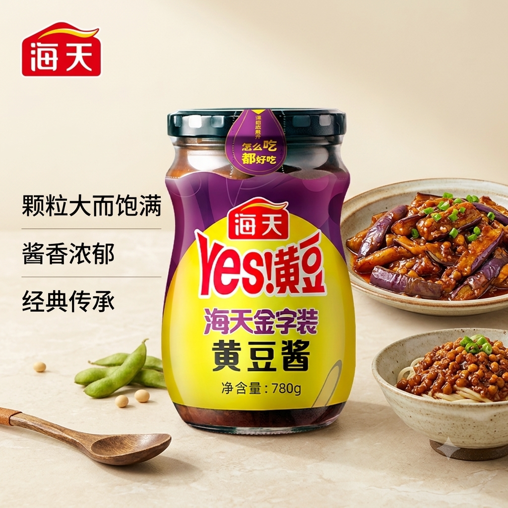 海天金字装黄豆酱780g颗粒大饱满酱香浓郁下饭开盖即食家用商用