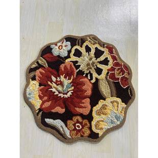 出口外美式 正品 手工地毯地80cm圆形家用客花厅垫卧贸室床边卉复古