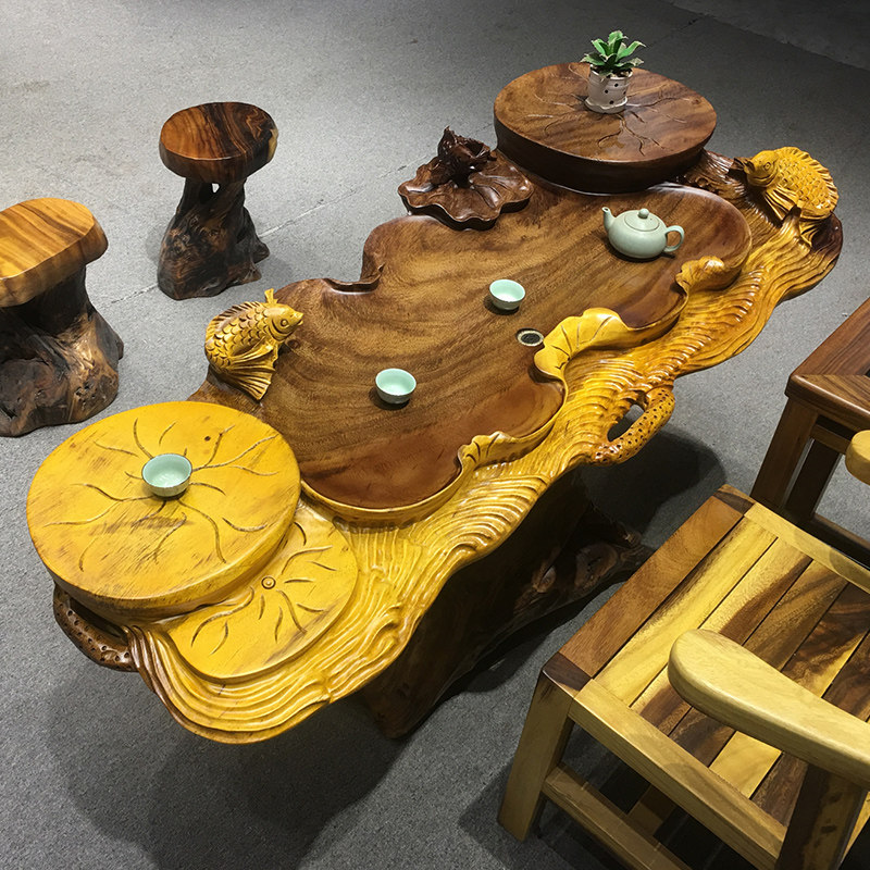 根雕茶台整体实木树几花梨