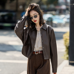 咖色皮衣女款2026新款春秋小个子港式复古休闲时尚百搭皮夹克外套