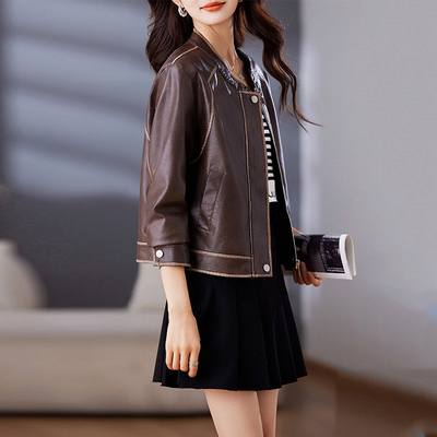短款皮衣外套女高级感2025新款独特爆款小个子立领pu皮夹克春秋季