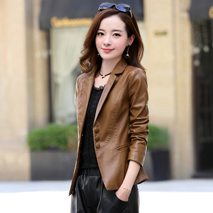 爆款 小西装 流行短款 显瘦时尚 机车皮夹克 修身 皮衣外套女2026年春季