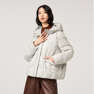 银色羽绒服冬季女款短款2025年新款高级感连帽宽松加厚白鸭绒外套