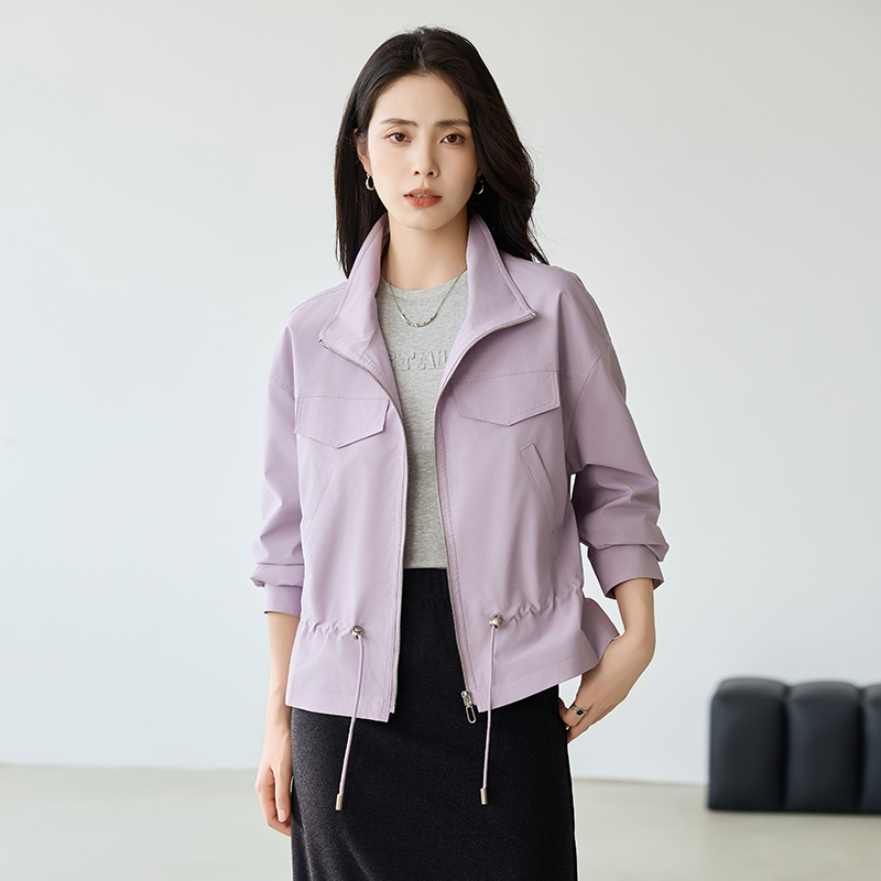 立领索罗娜外套女款秋2025新款休闲宽松抽绳收腰小个子百搭夹克女
