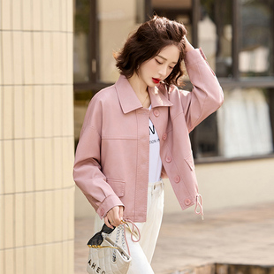 粉色皮衣女款2026新款春秋今年流行爆款酷飒夹小个子减龄休闲外套